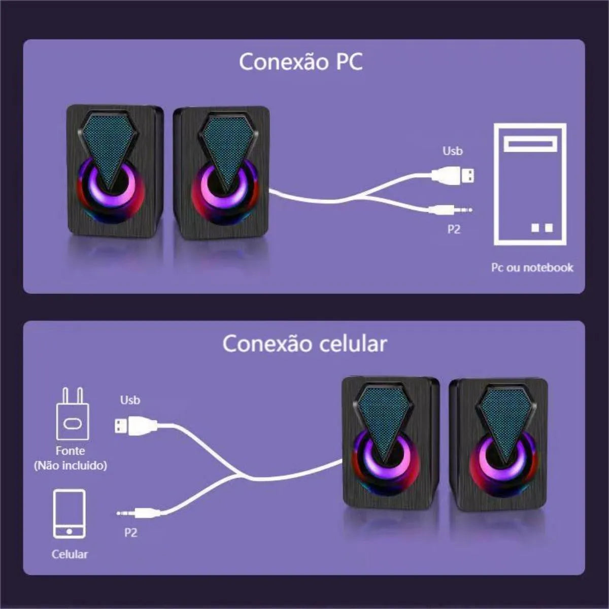 Caixa de som  - Estéreo 2.0 Para Computador/Notebook